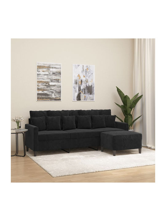 Canapea Cu Trei Locuri Catifea Neagră 198x77x80cm