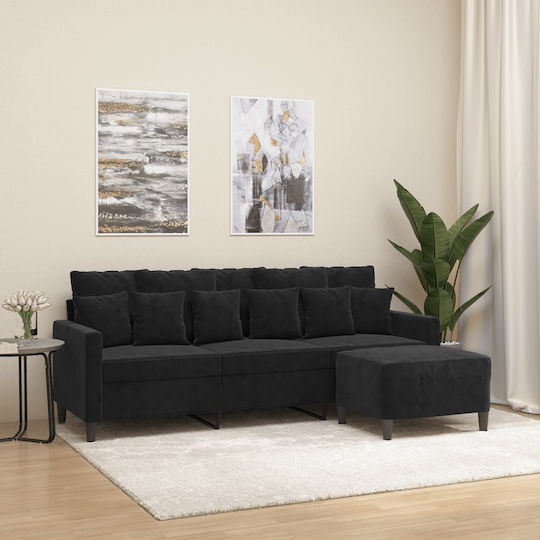 Canapea Cu Trei Locuri Catifea Neagră 198x77x80cm
