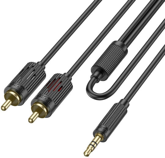 Hoco 3.5mm Male To 2x RCA Male Black 1.5m Audio Cable With Gold Plated Terminals HC-UPA28BK