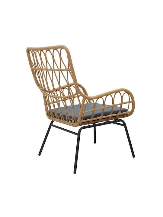 Fotoliu de exterior Rattan Naoki Negru - Natural cu pernă 47x47x99cm
