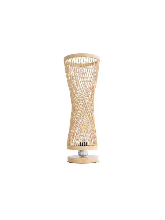 GloboStar Rowan Holz Tischlampe für Fassung E27 mit Beige Schirm und Basis