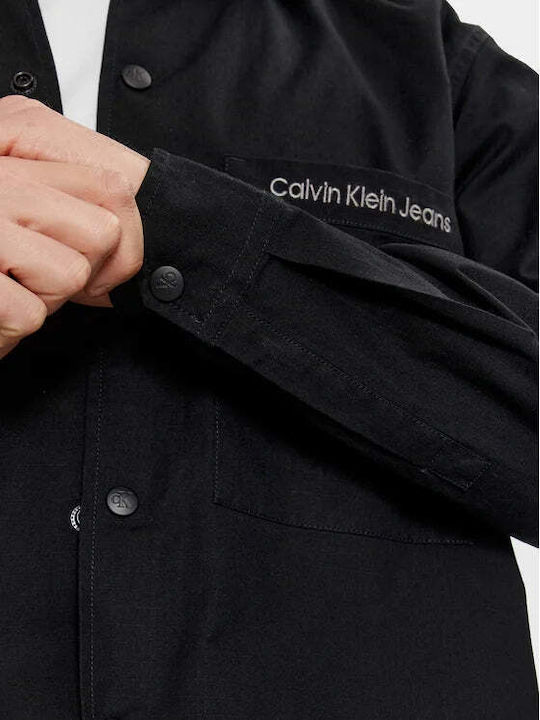 Calvin Klein Ανδρικό Πουκάμισο Overshirt Μακρυμάνικo με Κανονική Γραμμή Black