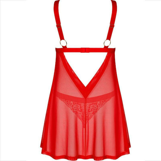 Obsessive Elianes Σετ Sexy Babydoll με Δαντέλα & Διαφάνεια Κόκκινο