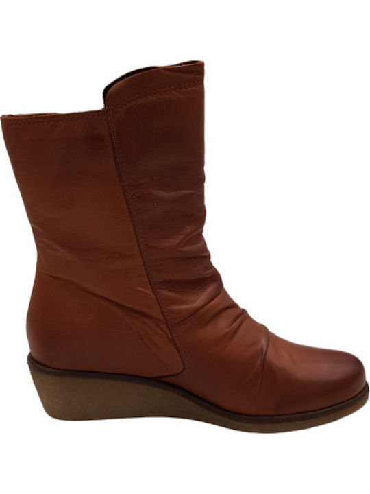 Creator Anatomic Leather Women's Boots with Zipper Tabac Brown