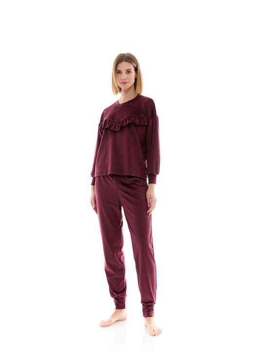 Pink Label Winter Women's Pyjama Set Velvet BORDO W1438-BORDO