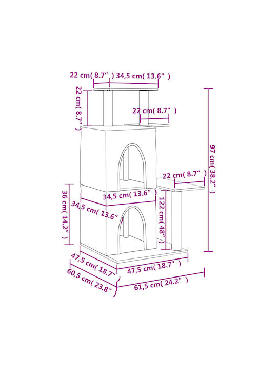 vidaXL Scratching Post Cat Trees Gray 4 levels 61.5x60.5x97cm