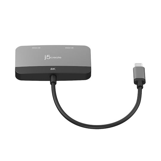 J5 Create JCA465 USB-C Докинг станция с HDMI 4K и свързване 2 монитора Сив