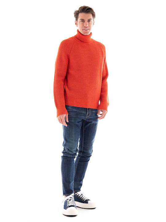 Manuel Ritz Men's Long Sleeve Sweater Turtleneck Orange Red