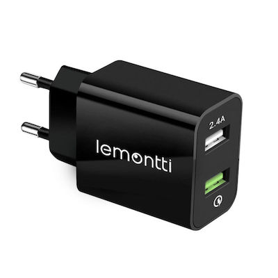 Charger Without Cable with 2 USB-A Ports 30W Quick Charge 3.0 Black (Lemontti)