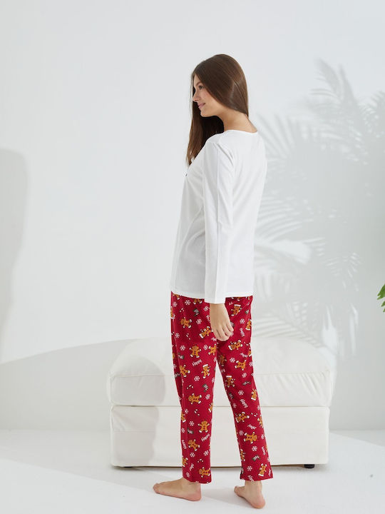 Sexen Winter Damen Pyjama-Set Baumwolle Weiß
