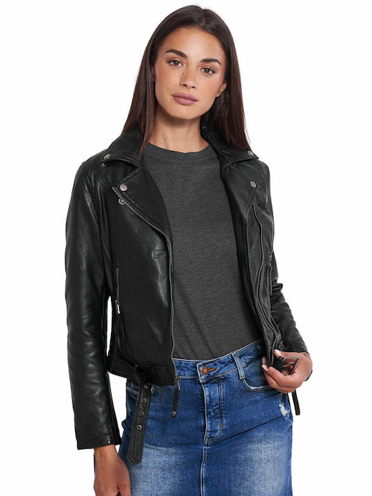 Vainas Medea Sheep Women's Short Biker Leather Jacket for Winter Black