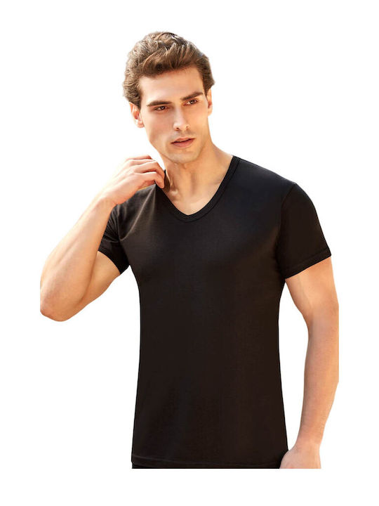 Berrak Men's Short Sleeve Blouse with V-Neck BLACK