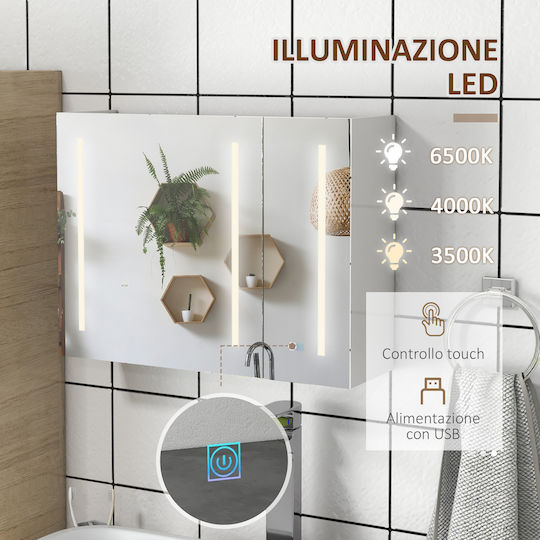 Kleankin Bathroom Mirror Led made of MDF with Shelf 90x15cm White
