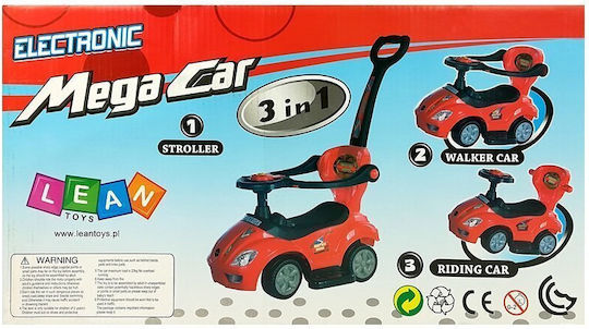 Lean Toys Mega Car Baby Push Walker Ride On with Parental Handle for 12+ Months Yellow
