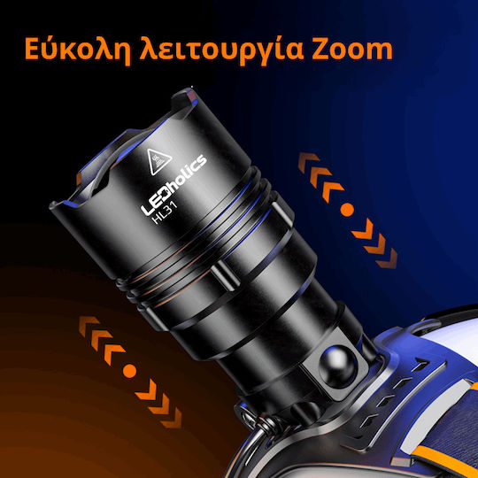 Ledholics Rechargeable Headlamp IP44 with Maximum Brightness 2200lm