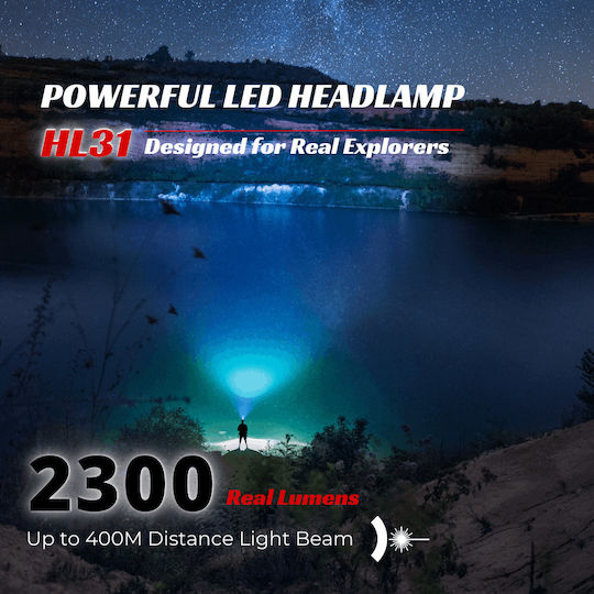 Ledholics Rechargeable Headlamp IP44 with Maximum Brightness 2200lm