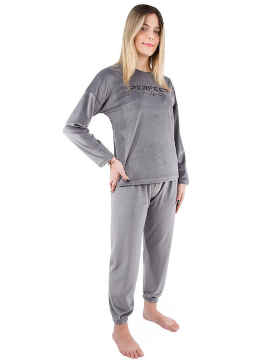 Calzedoro Winter Damen Pyjama-Set Samt Gray