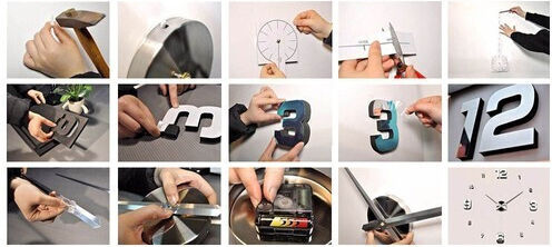Ruhhy Diy 3D Wanduhren Spiegel Graue Ø60cm