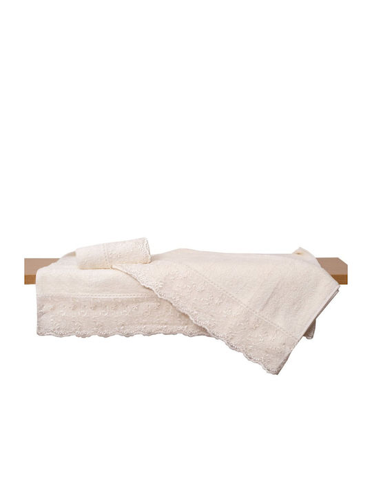 Viopros Νο 1 Bridal Towel Set 2pcs with Lace Ecru