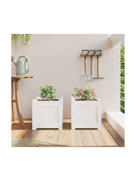vidaXL Solid Wood Set 2 Planters Wooden White