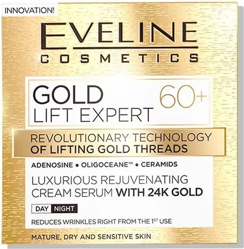 Eveline Gold Lift Expert 60+ Cremă Antirid de Față 24h cu Acid Hialuronic și Ceramide 50ml