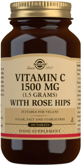 Solgar Vitamin C with Rose Hips Витамин за Подсилване на имунната система, кожата & антиоксидантно действие 1500мг 180 табове