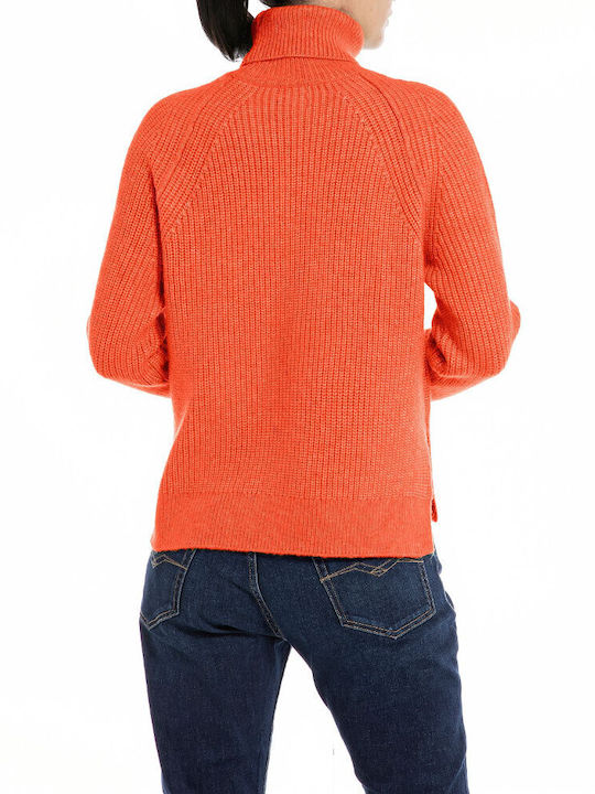 Replay Damen Langarm Pullover Wolle Rollkragen Spicy Orange