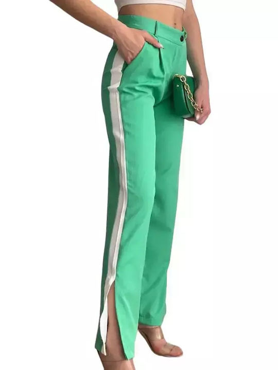 Niccy Damen Stoff Hose Gestreift GREEN