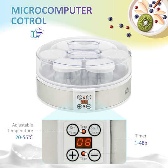 HomCom Γιαουρτομηχανή 1.5lt Λευκή 20W