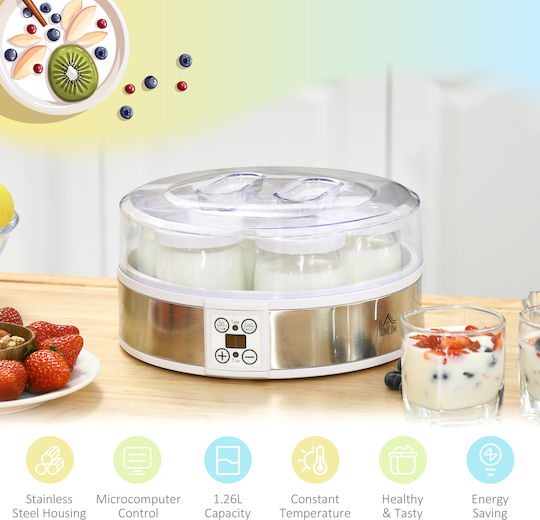 HomCom Γιαουρτομηχανή 1.5lt Λευκή 20W