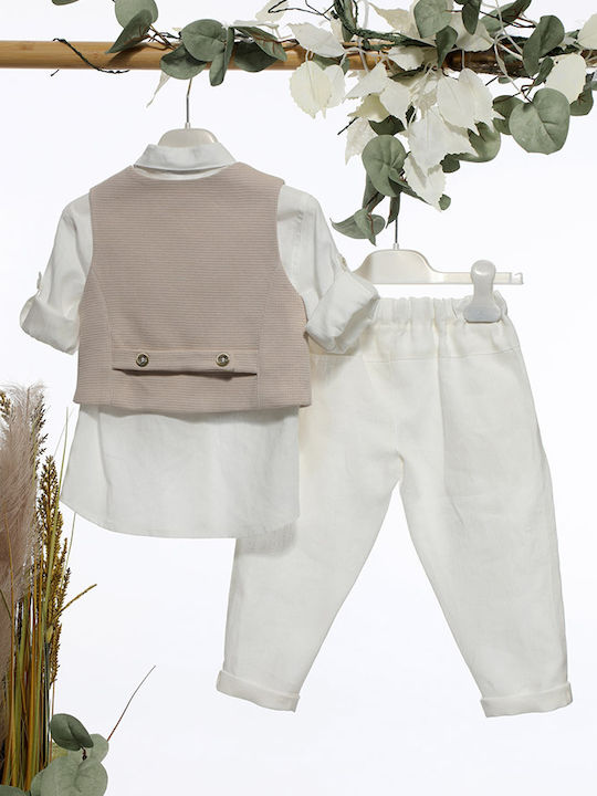 Mi Chiamo Costum de Botez cu Vestă pentru Băiat Bej