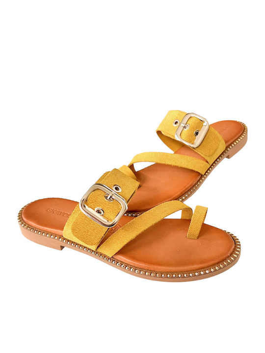 Sandale Casual Damă din Piele Galbene
