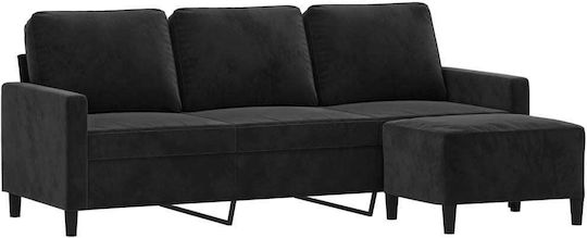 Триместен Кадифен Черен Диван 198x77x80см