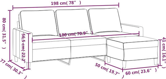 Триместен Кадифен Черен Диван 198x77x80см