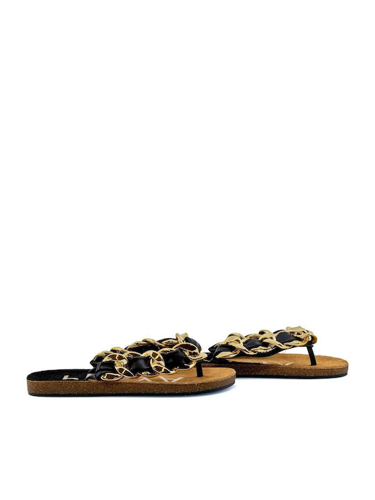 Playa Santa Aruba Cadena Grande Women's Flat Sandals Black/Gold