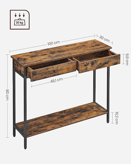 Console Table Wood & Metal Vintage Brown/Black L100xW30xH80cm