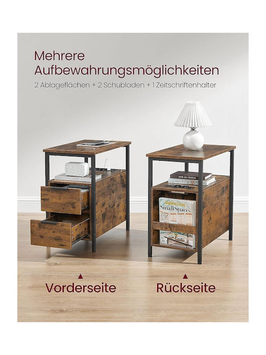 Rectangular Side Coffee Table Wooden with Drawers Vintage Brown/Classic Black L60xW35xH61cm