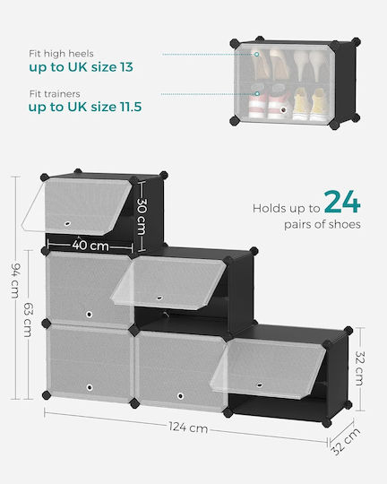 Plastik Schuhschrank mit 6 Regalen Gray L80xW30xH94cm