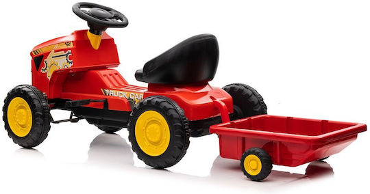 Tractor pentru copii De la picior la podea cu caruta si pedala Roșu