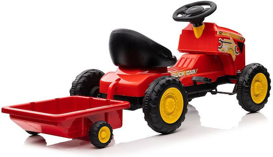 Tractor pentru copii De la picior la podea cu caruta si pedala Roșu