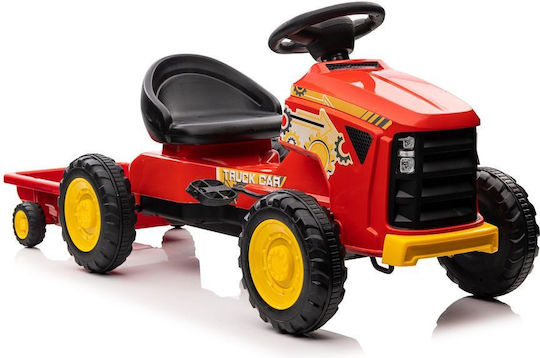Tractor pentru copii De la picior la podea cu caruta si pedala Roșu