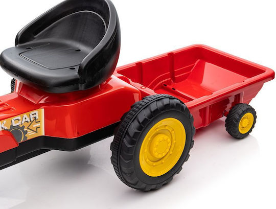 Tractor pentru copii De la picior la podea cu caruta si pedala Roșu