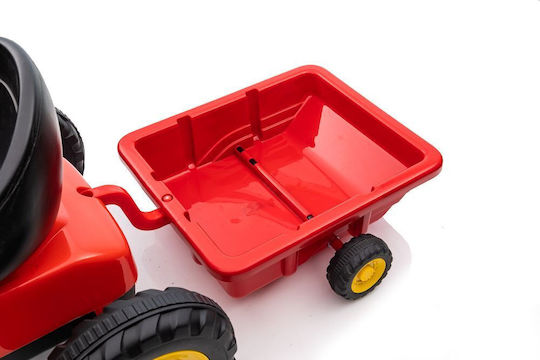Tractor pentru copii De la picior la podea cu caruta si pedala Roșu