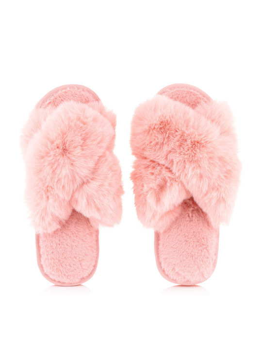 L&L Collection Winter Women's Slippers with fur in Pink color