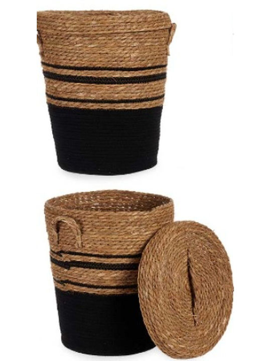 Set of Decorative Baskets Straw with Lid & Handles Brown 4pcs Gift Decor