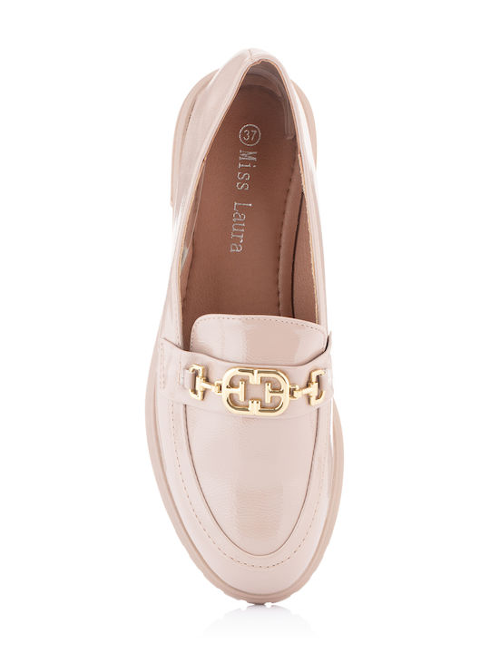 Laura Patent Leather Women's Moccasins in Beige Color