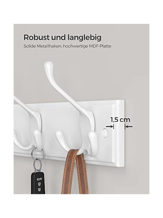Songmics Wooden Wall Hanger 12 Hooks White 40x7x11cm