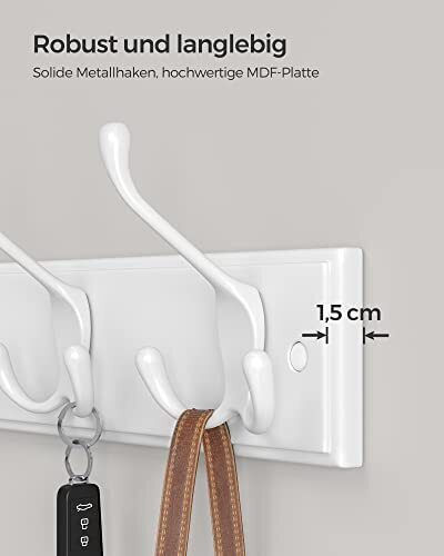 Songmics Κρεμάστρα Τοίχου Ξύλινη 12 Θέσεων Λευκή 40x7x11cm