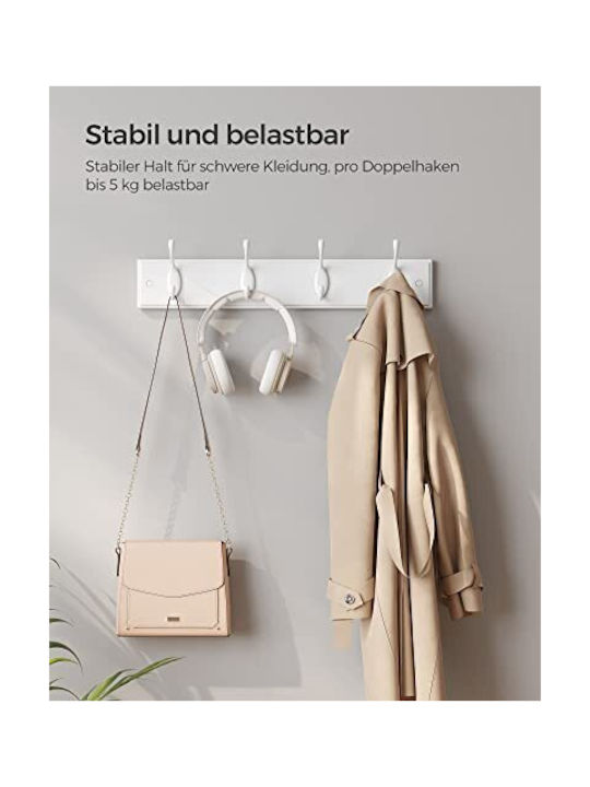 Songmics Metal Wall Hanger 8 Hooks White 40x7x9cm