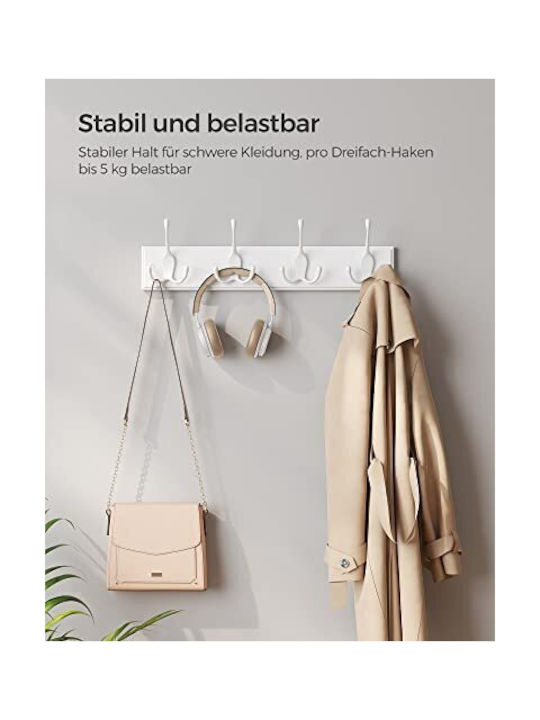 Songmics Wooden Wall Hanger 12 Hooks White 40x7x11cm